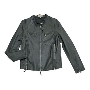 JAKETT Fitted Vintage Leather Vespa Jacket Motorcycle Riding Dark Olive Womens L